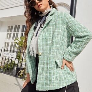 Mint Green Tweed Blazer Jacket - Stylish Women’s Coat